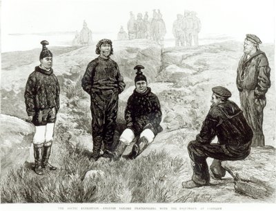 Engelse zeelieden die vriendschap sluiten met de Eskimo